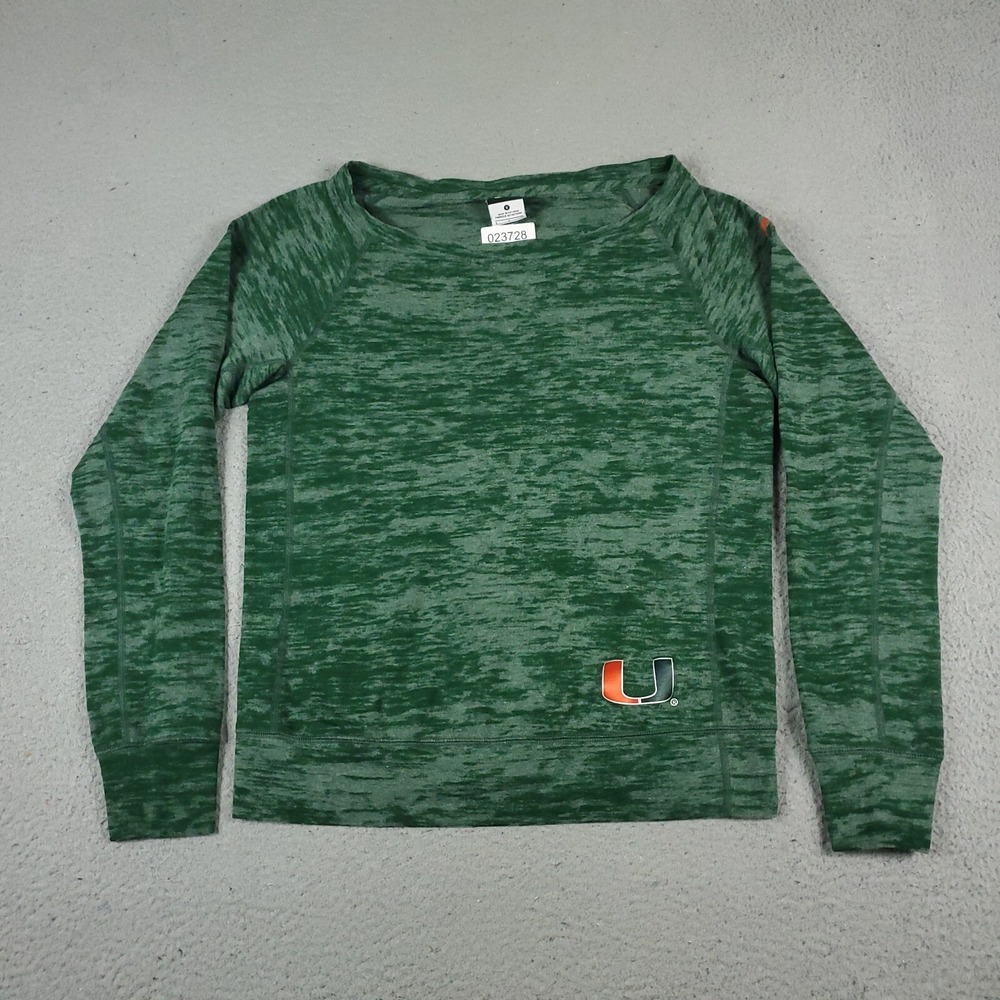 Nike Miami Hurricanes UM T Shirt Womens Small Green Sports Football Long Sleeve